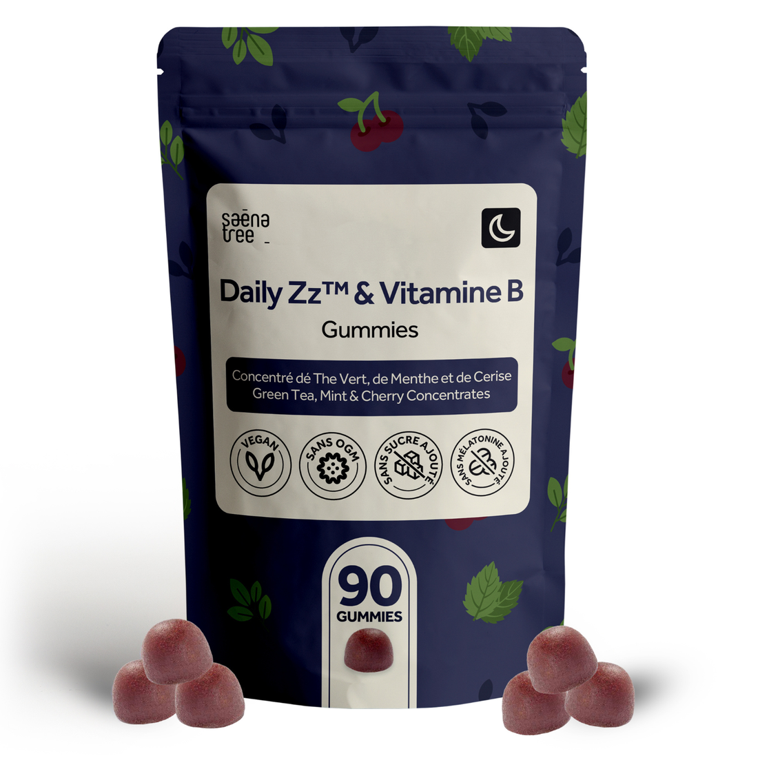 Packaging of saena tree Daily Zz™ & Vitamine B Gummies with gummies in front