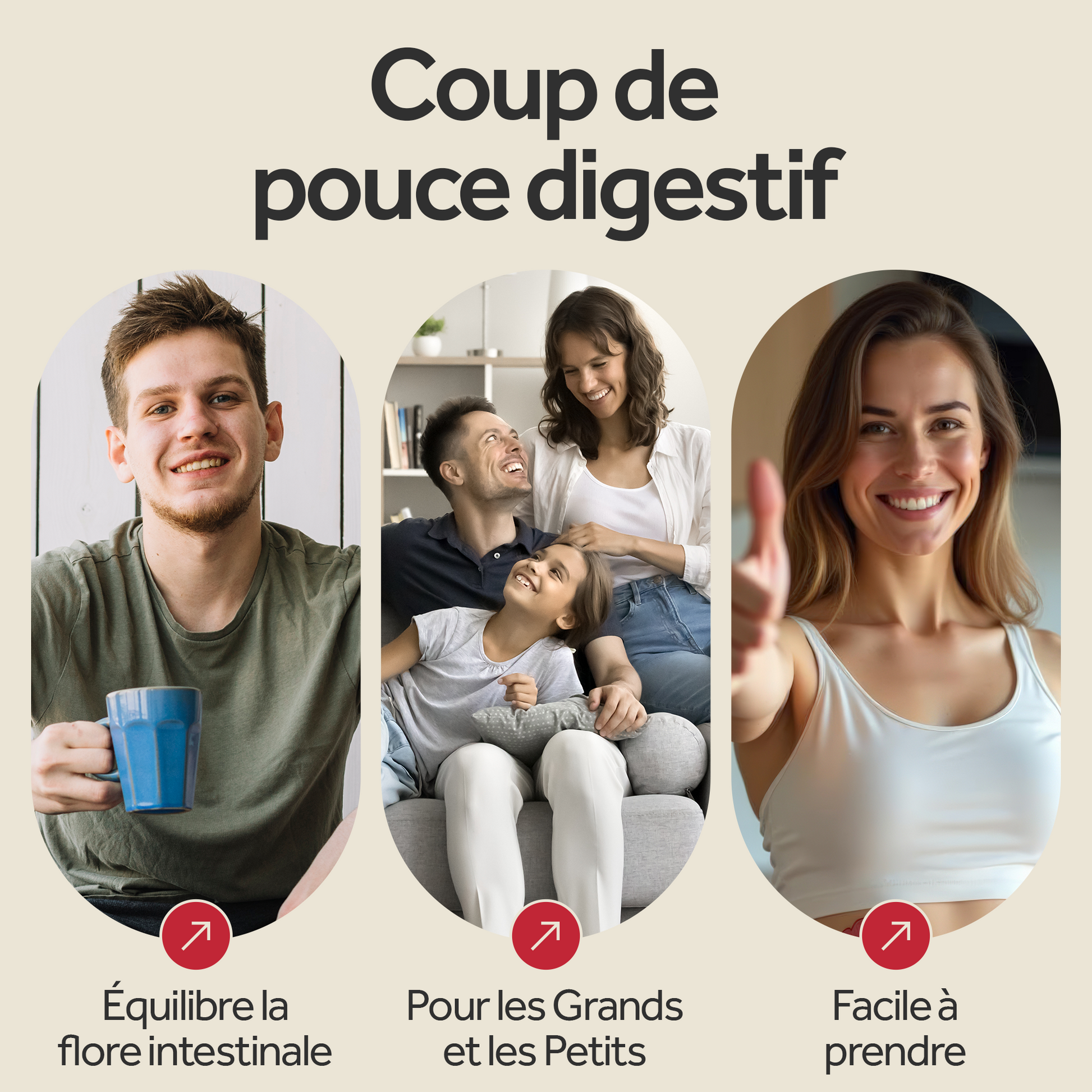 coup de pouce digestif, homme, femme et famille en bonne santé